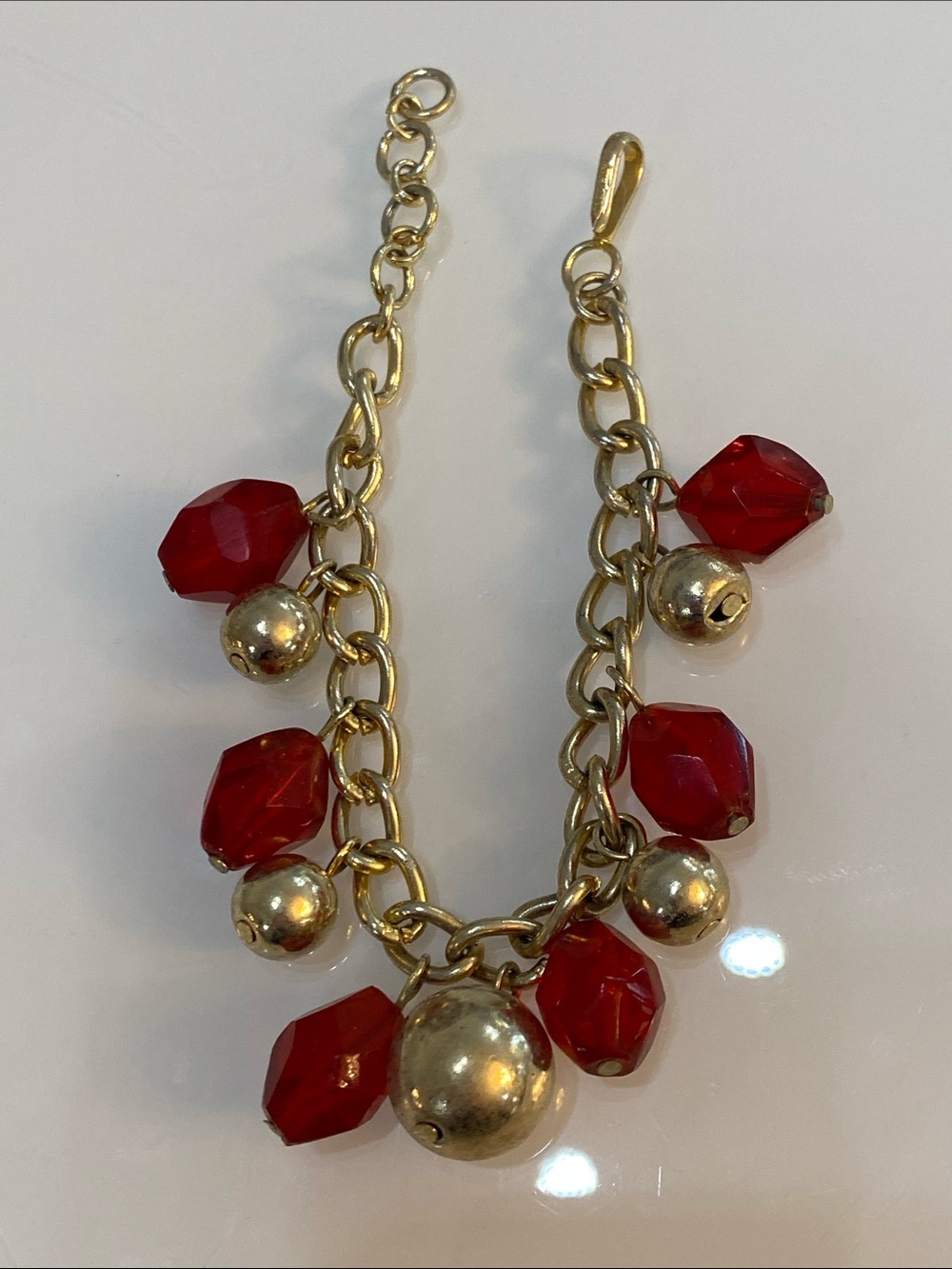 Made in India Gold-Tone Chain Bracelet with Red Beads